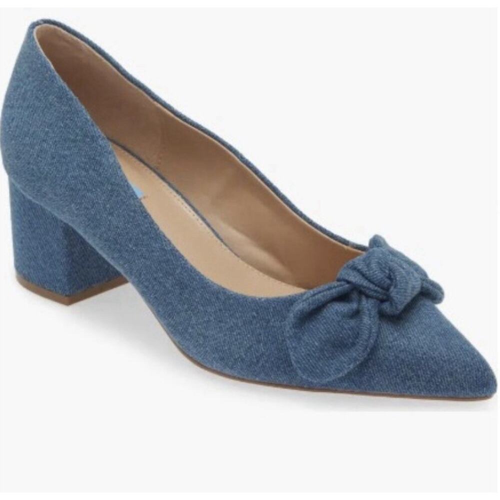 Draper James Frances Bow Pump In Denim Women’s Size 9 Block Heel MSRP $130